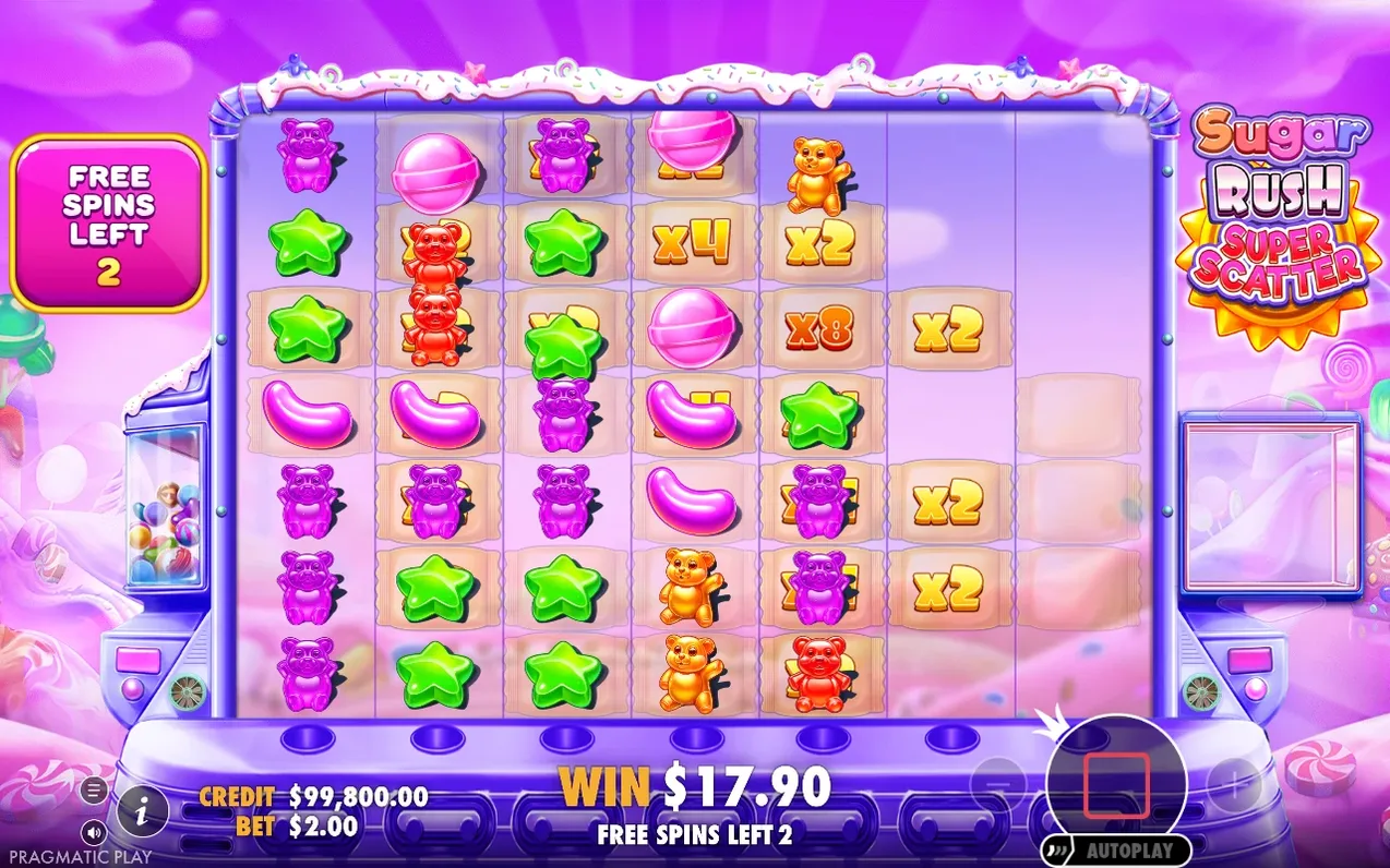 Free spins rooster met multipliers x4, x2 en x8, 2 spins over, winst $17,90 bij inzet $2,00